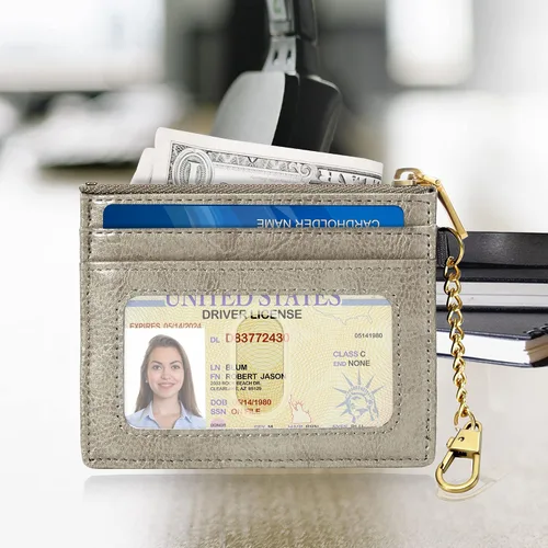 Miniatura 40 de SEAVILIA Tarjetero llavero cartera para mujer con ventana de identificación RFID monedero regalo abeja delgada minimalista pequeña cartera