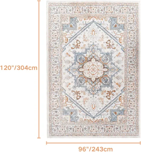 Miniatura 462 de Syalife 4x6 Alfombra Lavable para Área, Ultra Suave Antideslizante, Pila Baja, Alfombra Vintage Resistente a Manchas para Sala de Estar, Alfombra