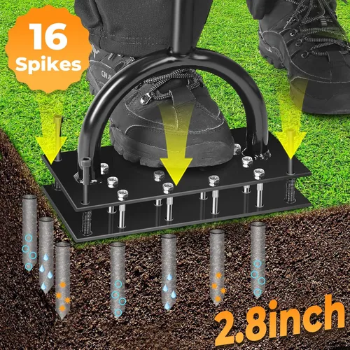 Miniatura 2 de Aireador de césped, herramienta aireadora de césped con base de resorte de 16 picos y guantes premontados, herramienta de aireación manual de patio