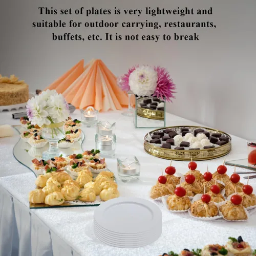 Miniatura 7 de Berglander Juego de 8 platos de plástico blanco de 10 pulgadas, platos planos reutilizables para ensalada, cuencos para pasta, juego de platos