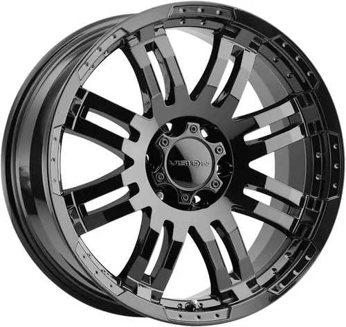 Vision 375 WARRIOR - Rueda personalizada de 16x8, desplazamiento de 0, patrón de pernos 6x139.7, buje de 4.33 pulgadas - Llanta negra brillante