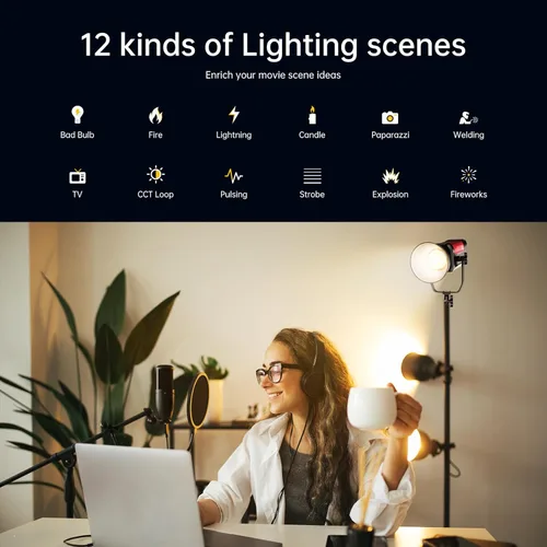 Miniatura 2 de GVM - Kit de iluminación continua de luz de estudio LED de 200 W para control de red de malla Bluetooth/DMX, 45400lux/3.3 ft con grabación de video