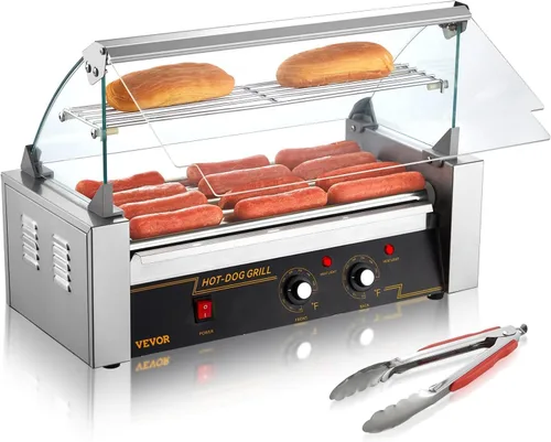 VEVOR Parrilla giratoria para perritos calientes con 5 rodillos y capacidad para 12 perritos calientes, máquina de cocción de salchichas de 750W con