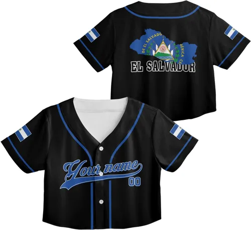 Miniatura 10 de Custom El Salvador Crop Top Baseball Jersey Camisa Salvadoreña Salvadoreña Camisa para Mujer Camisas De El Salvador para Mujer Blc9
