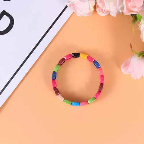 Miniatura 5 de Exceart Pulseras para mujer, pulseras de azulejos esmaltados, pulseras de cuentas de Tila de arco iris, pulseras elásticas apilables para hombres