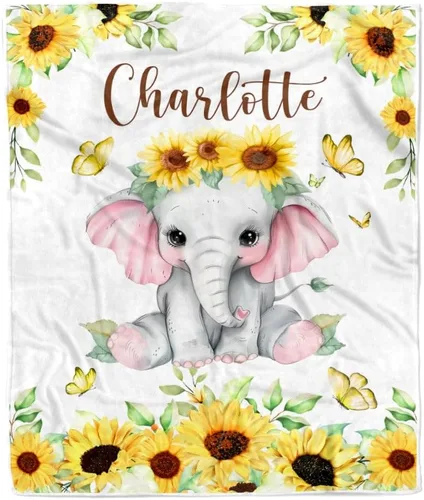 Miniatura 10 de Manta de bebé personalizada con nombre, linda flor de elefante, recién nacido, niña, niños, hija, multicolor 507
