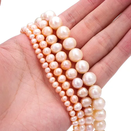 Miniatura 3 de Beadia - Cuentas de perlas naturales rosadas cultivadas en agua dulce de 4 a 5 mm, cuentas sueltas de gemas para hacer joyería DIY, 13.8"/hebra Rosa