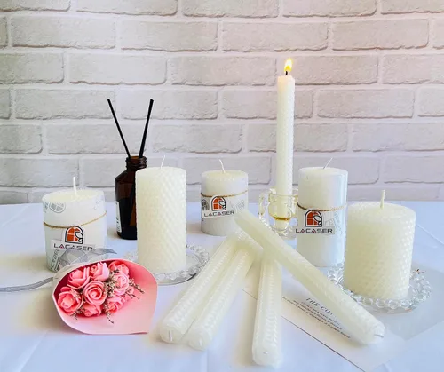 Miniatura 5 de Lacaser - Juego de 6 velas cónicas de cera de abeja blanca, velas largas de 9 pulgadas para candelabros en color blanco, sin aroma y sin humo