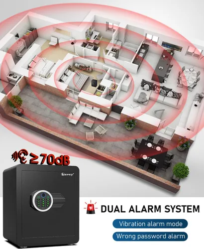 Miniatura 6 de Kavey 2.0 Caja de Seguridad Biométrica con Lector de Huellas Dactilar, Caja de Seguridad para el Hogar con Sistema de Alarma Dual, Caja de Seguridad