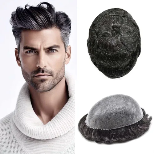 Miniatura 111 de Peluca completa de poliuretano para hombre, sistemas de reemplazo de cabello humano, piel fina y duradera, para hombre, prótesis de cabello