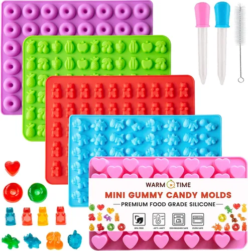 Miniatura 7 de WARM TIME Gummy Bear - Moldes de silicona para caramelos, mini moldes de goma con 2 goteros, moldes de silicona antiadherentes de grado alimenticio