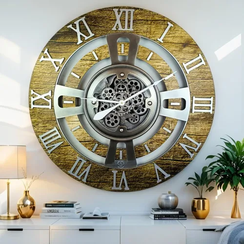 Miniatura 13 de ImprovingLife The Gears Reloj de pared con engranajes móviles reales línea Inglaterra (Verde Aguamarina, 24 pulgadas (60 cm))