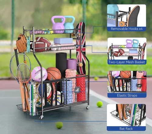 Miniatura 6 de Mythinglogic - Organizador de equipo deportivo para garaje, almacenamiento de béisbol de gran capacidad, organizador deportivo para garaje
