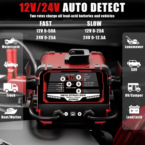 Miniatura 2 de Cargador de batería de coche de 12V 24V y arrancador de motor, mantenedor de batería automático de 0-50A, 250 amperios de arranque, arrancador