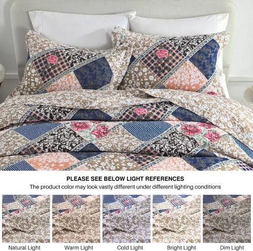 Miniatura 7 de DDUOXIN Colcha floral tamaño King de 120 x 120 pulgadas, 100% algodón, reversible, de gran tamaño, con 2 fundas de almohada, colchas de granja