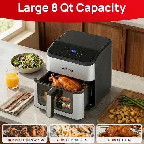 Miniatura 2 de Air Fryer Pro 8 cuartos de galón, freidora de aire 8 en 1 con ventana de visión, aire rápido de 360°, 1500 W, 80% menos de aceite, cesta
