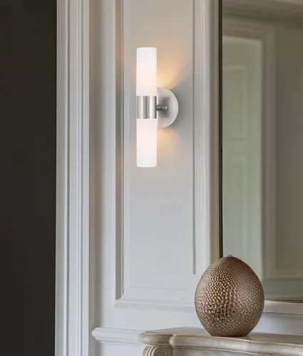 Miniatura 6 de Kira Home Duo - Aplique de pared moderno de 14 pulgadas con pantallas de vidrio esmerilado, para baño/tocador, acabado de níquel cepillado