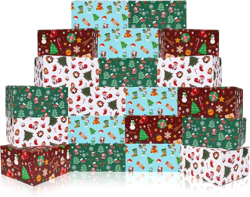 Miniatura 7 de Cholemy Paquete de 20 cajas de envío de Navidad, cajas de regalo de Navidad decorativas con 4 diseños, cajas de Navidad vacías, reciclables