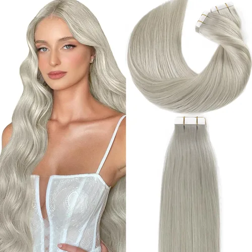 Miniatura 10 de Loxxy Extensiones adhesivas de cabello humano de 12 pulgadas, extensiones de cabello humano real color negro azabache, con cinta adhesiva de trama