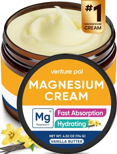 Venture Pal Crema tópica de magnesio, loción hidratante de magnesio de rápida absorción con aceite de coco, manteca de karité y ácido hialurónico,