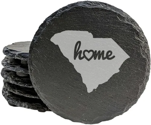 Miniatura 28 de Rustic Slate Coasters Set of 6, Round 4" with South Carolina 'Home Sweet Home' Design, for Holidays, Birthdays, Housewarming, She-Shed, Man Cave
