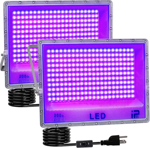 Miniatura 11 de Eleganted Paquete de 2 luces LED negras de 50 W, potentes luces negras UV con enchufe, IP66 impermeable, luz negra UV de 395-405 nm para iluminación