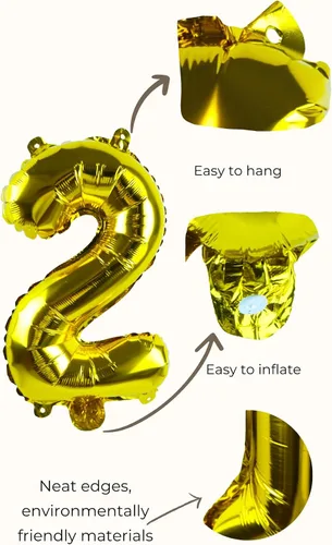 Miniatura 3 de Globos dorados del número "2" de 16 pulgadas, letra individual de lámina de Mylar personalizada, colgantes, reutilizables para niñas, niños