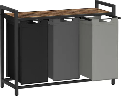 Miniatura 9 de VASAGLE - Cesta de ropa de lavandería, clasificador de ropa con 2 bolsas extraíbles deslizantes, estante, marco de metal, 46 litros, 28.8 x 13 x