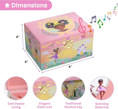 Miniatura 3 de Jewelkeeper Joyero para niñas – Muñeca bailarina negra y caja de música – Swan Lake Tune – Organizador de joyas – 6 x 5 x 4 pulgadas