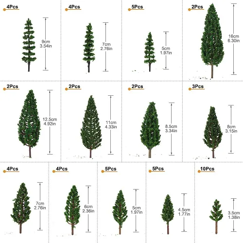 Miniatura 5 de 52pcs modelo pino árboles verde pino plástico para bosque HO escala modelo ferroviario diseño miniatura paisaje S0901