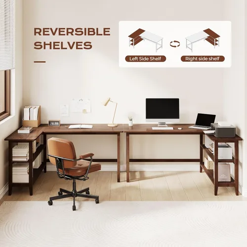 Miniatura 4 de IOTXY Reversible L-Shaped Office Desk - 53" Modern Corner Computer Table with Storage Shelves, Solid Wood Legs, Home Writing & Study Workstation