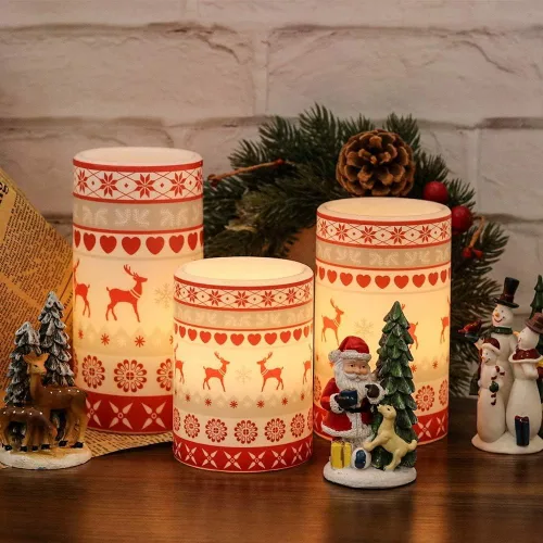 Miniatura 4 de GenSwin Velas parpadeantes sin llama de ciervo que funcionan con pilas con temporizador de 6 horas, velas LED de pilar de cera real, luz cálida