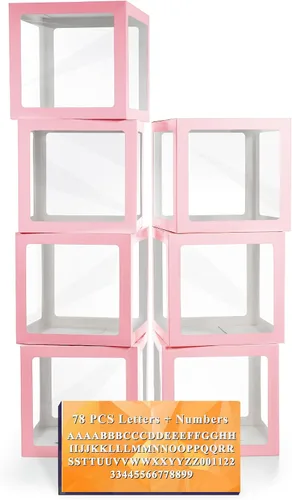 Miniatura 17 de Cajas de globos transparentes de color blanco, cajas de bebé transparentes con 78 letras para nombre personalizado, bloques de cajas de globos