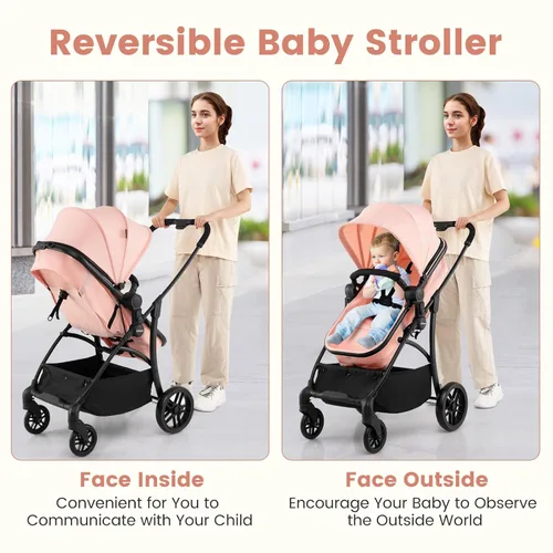 Miniatura 2 de INFANS Cochecito de bebé 2 en 1, cochecito convertible con moisés, asiento reversible, respaldo ajustable, plegable con una mano, cochecito compacto