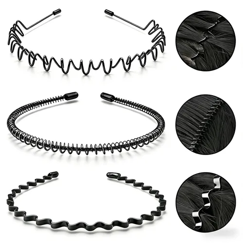 Miniatura 15 de Bandas de pelo de metal para hombres y mujeres, diademas de moda, banda de pelo ondulada negra, banda para la cabeza unisex, accesorios de cabello