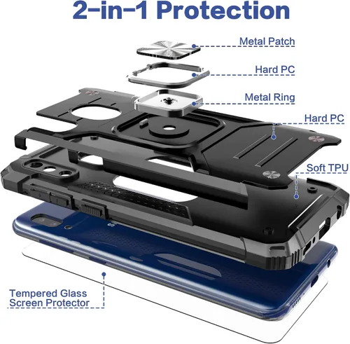 Miniatura 6 de Funda para Galaxy A20 con protector de pantalla, a prueba de golpes, a prueba de caídas, ajuste delgado, con soporte de automóvil, cubierta Negro