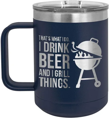 Miniatura 19 de Drink Beer Grill Things BLUE 15 oz Coffee Cup w/Slide Top Lid Insulated Travel Coffee Mug BBQ & Grilling Gift Idea For Men Who Have Everything
