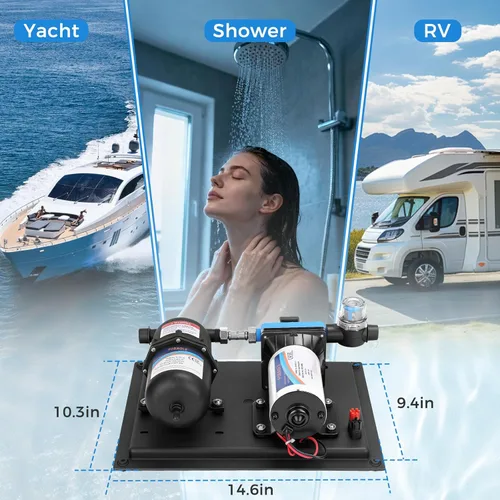 Miniatura 7 de Bomba de agua RV de 12 V 5.5 GPM 55 PSI con tanque acumulador de 0.75 L, sistema de bomba de presión de agua silenciosa máxima de 125 PSI para Azul
