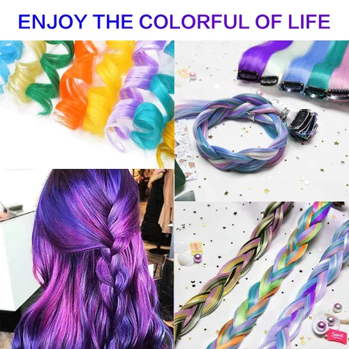 Miniatura 2 de 12 extensiones de cabello rizado de colores con reflejos para fiesta, multicolores ondulados, extensiones de cabello sintético de arco iris