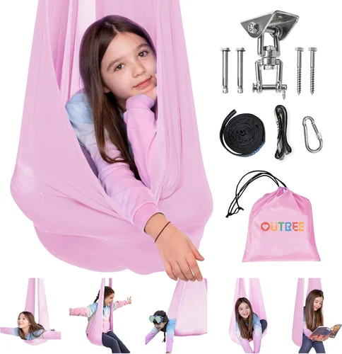 Miniatura 13 de OUTREE Columpio sensorial para niños con gancho giratorio de 360°, columpio de terapia interior ideal para autismo, TDAH, trastorno de procesamiento