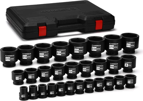 Miniatura 8 de CASOMAN 9 piezas 3/4" unidad de eje profundo tuerca de eje impacto enchufe set, incluye adaptador de 1/2" a 3/4", 6 puntos, CR-MO, 2-1/16" a 2-1/2