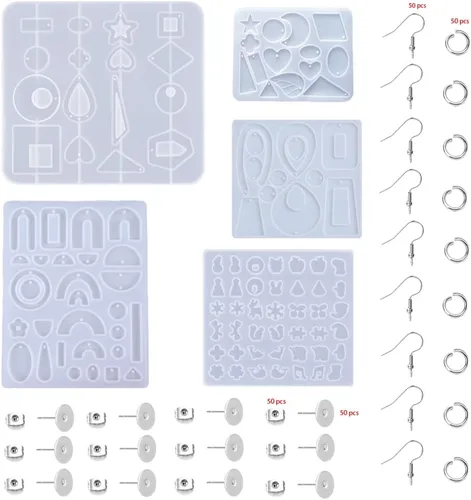 BOSOIRSOU 205 piezas de moldes de resina para joyería y ganchos para aretes, moldes de silicona para colgantes, moldes para aretes, pulseras,