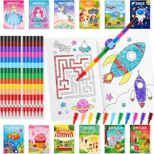 BenLouis Libros para colorear para niños con juego de crayones apilables, mini libros para colorear al por mayor para edades de 4-8-12, pequeños