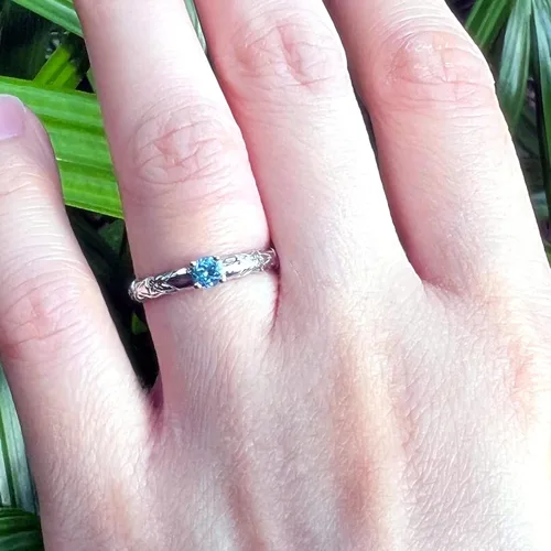Miniatura 3 de Anillo apilable de plata de ley 925 con diseño de flor de plumeria, diseño hawaiano, topacio y ópalo, diamante de moissanita D VVS1, sin níquel