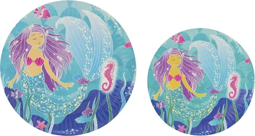 Miniatura 2 de Paquete de fiesta temática de sirena, platos de papel desechables, vasos, servilletas, tenedores, cucharas, bolsas de regalo y sopladores de fiesta