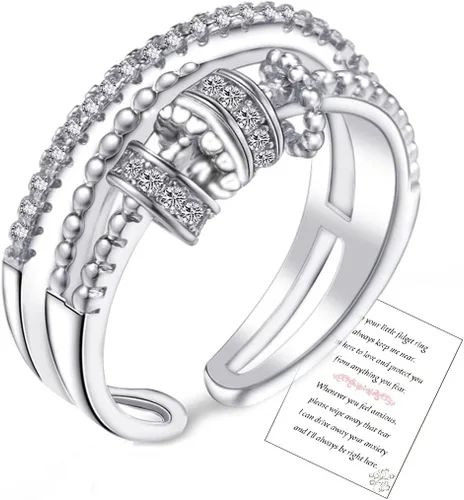 Miniatura 9 de Anillo de ansiedad de plata de ley S925 OOOPEL con tarjeta inspiradora, anillos ajustables antiestrés para ansiedad para mujer, anillo giratorio