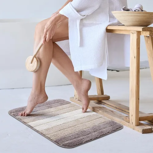 Miniatura 2 de PiccoCasa Tapetes de baño de microfibra a rayas, peludos, suaves, gruesos y absorbentes, tapetes de baño para bañera de baño, antideslizantes
