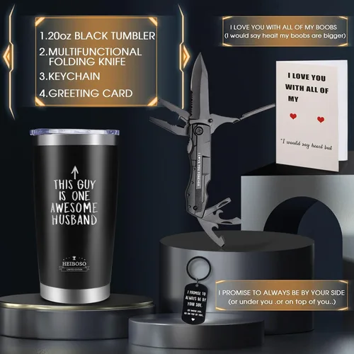 Miniatura 3 de Regalos para el día de San Valentín para marido: vaso aislado de alta calidad y juego de cuchillos de bolsillo multiherramienta con llavero