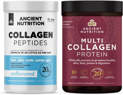 Ancient Nutrition Péptidos de colágeno en polvo, sin sabor, 14 porciones + polvo de proteína de colalgen múltiple, sin sabor, 45 porciones