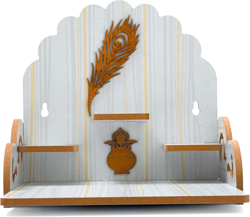 Miniatura 7 de Mesa colgante de madera para colgar en la pared, templo Pooja Mandir, estante para almacenamiento e ídolos decoración para oficina en casa y regalos